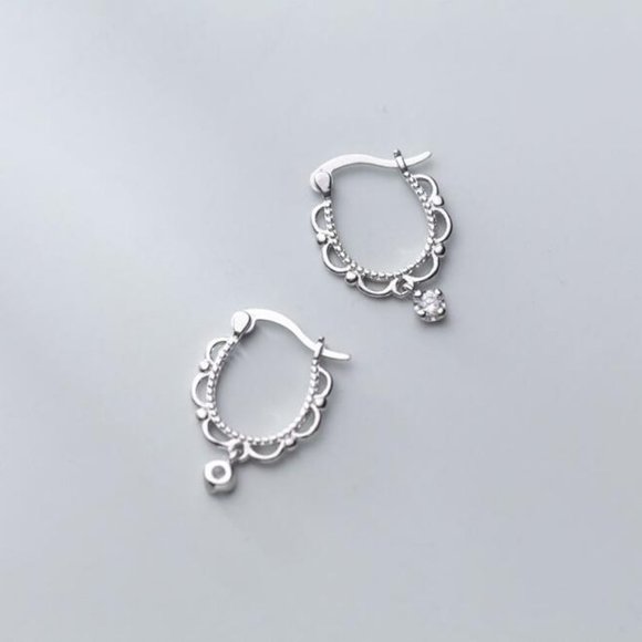 NEW 925 Sterling Silver Lace Diamond Huggie Hoops - Picture 2 of 11